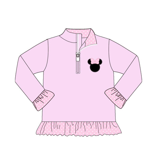 Long sleeves pink polka dots mouse girls pullover