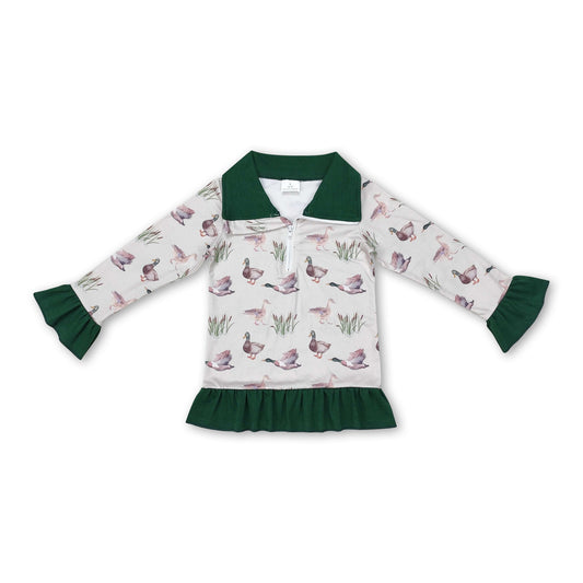 Long sleeves ruffle duck kids girls hunting pullover