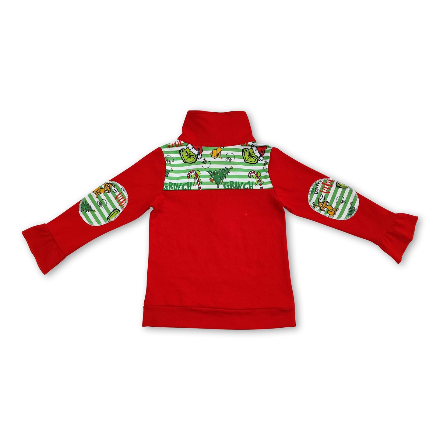 Stripe green face girls Christmas zipper pullover