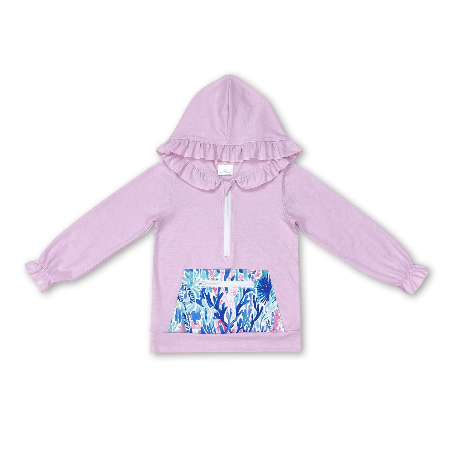 Long sleeves lavender watercolor ruffle baby girls hoodie