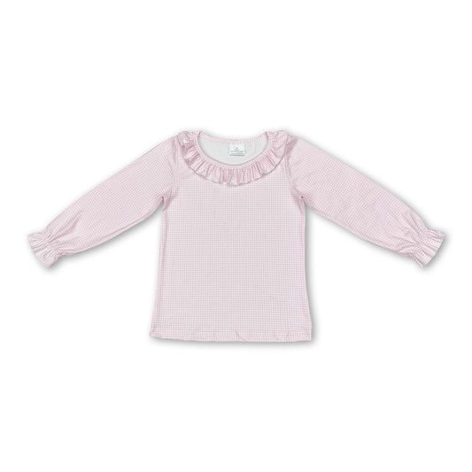 Long sleeves ruffle pink plaid baby girls shirt