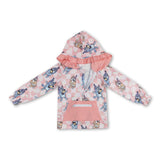 Long sleeves plaid floral dog ruffle baby girls hoodie