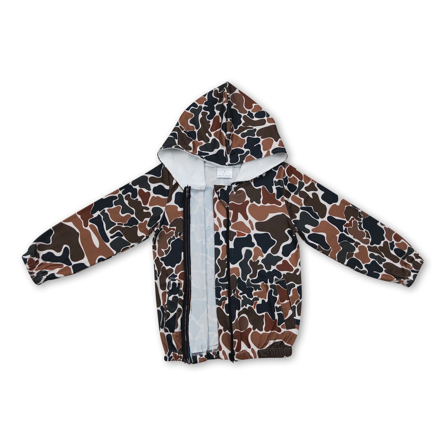 Long sleeve brown camo kids hooded jacket