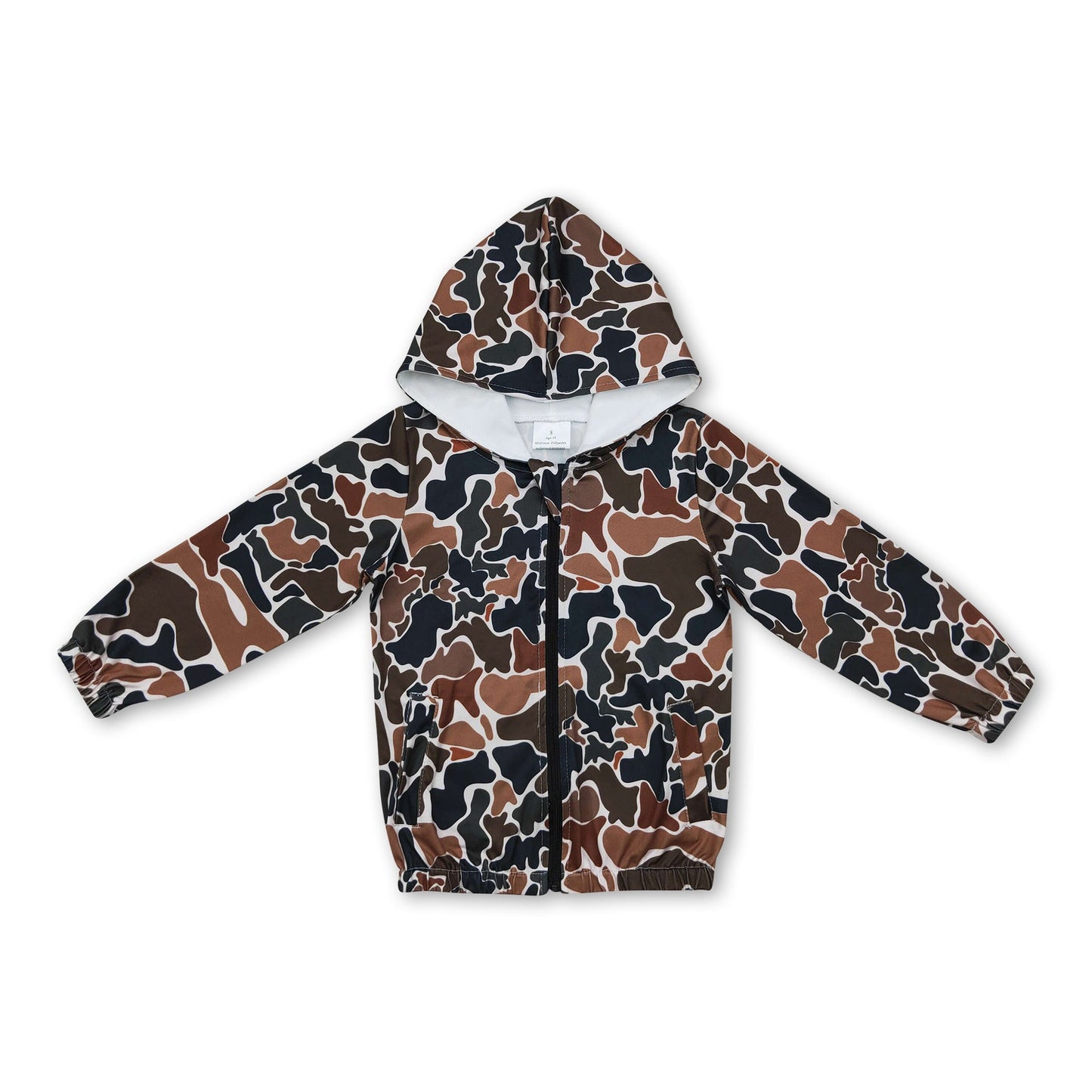 Long sleeve brown camo kids hooded jacket