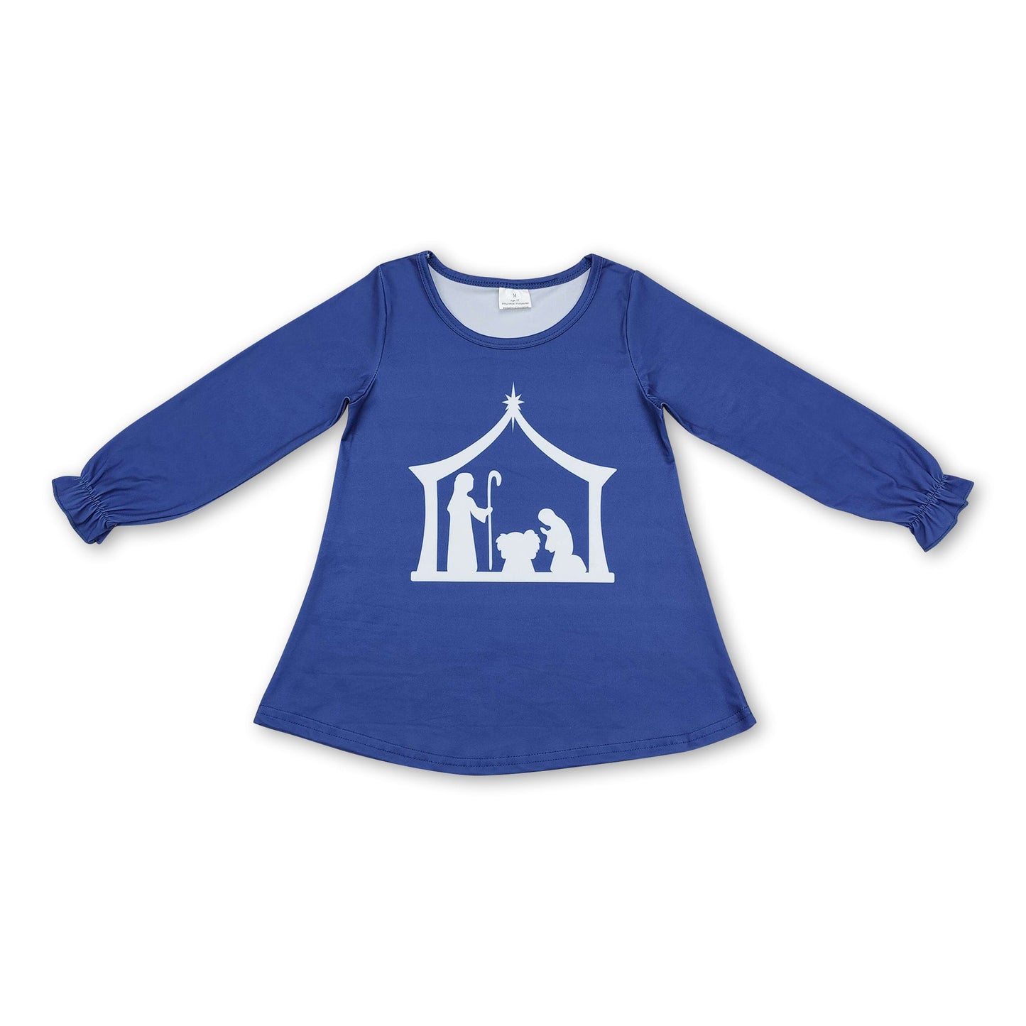 Navy long sleeves nativity kids girls Christmas shirt