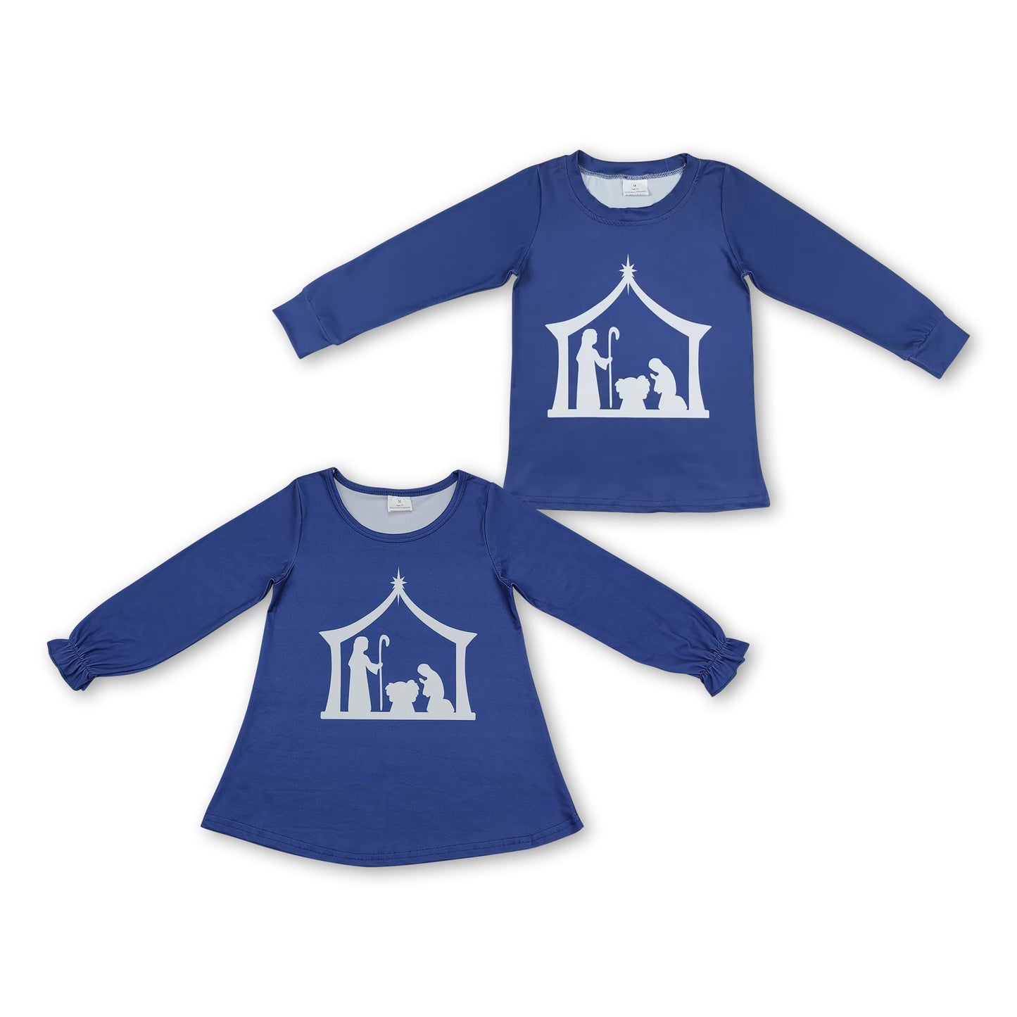 Navy long sleeves nativity kids girls Christmas shirt