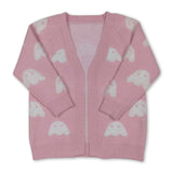 Pink white ghost cardigan girls Halloween sweater