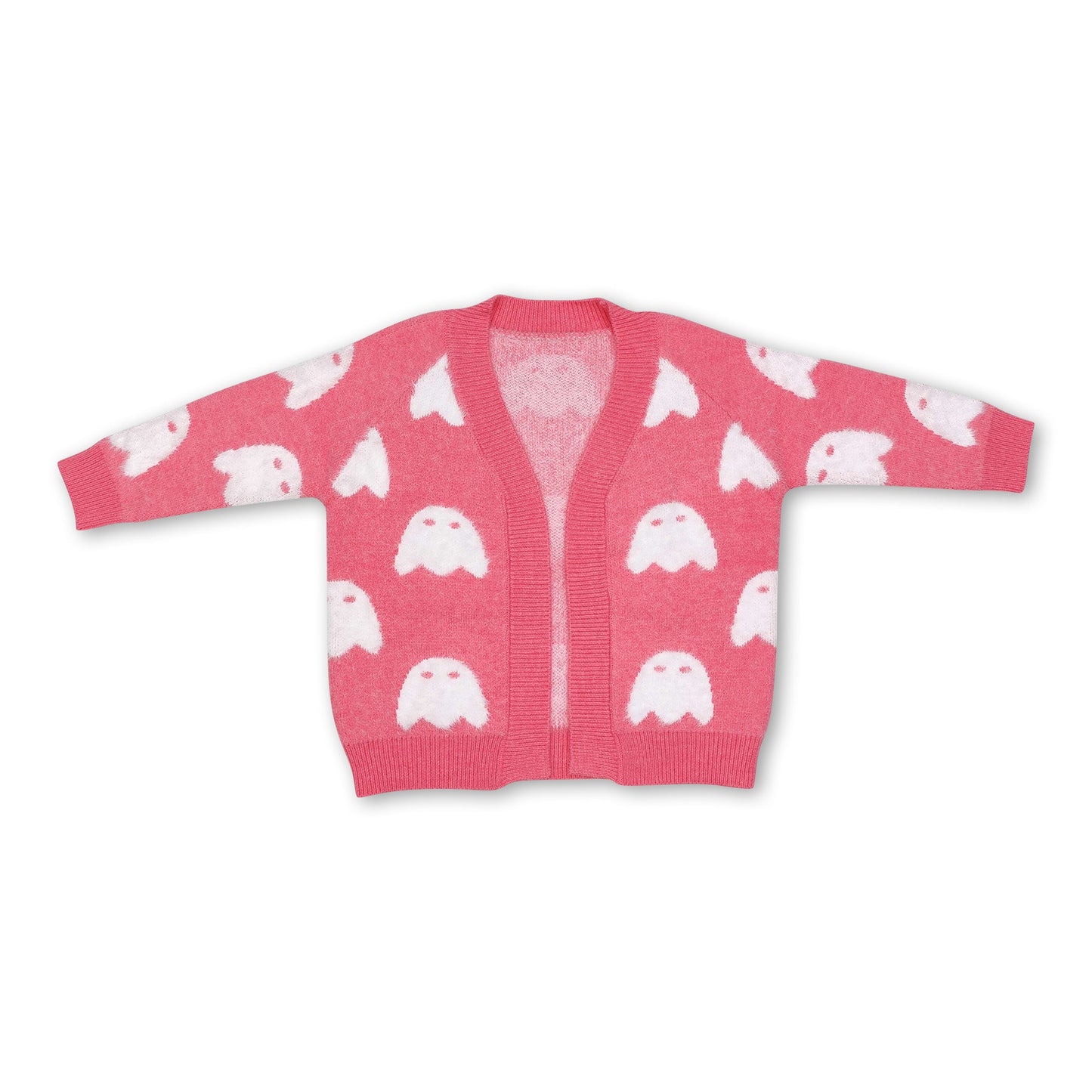 Pink white ghost cardigan girls Halloween sweater