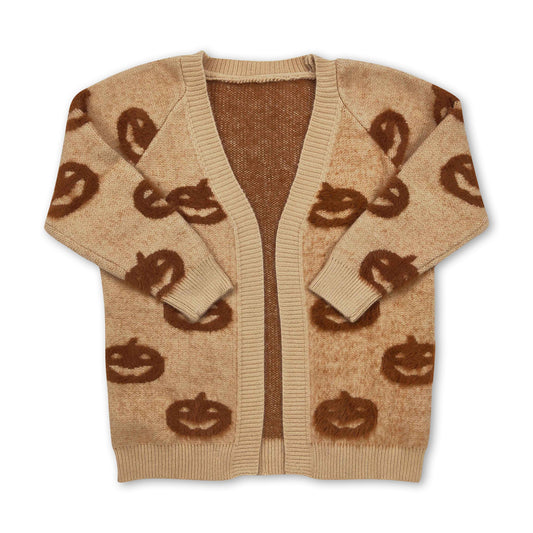 Khaki pumpkin cardigan girls Halloween sweater