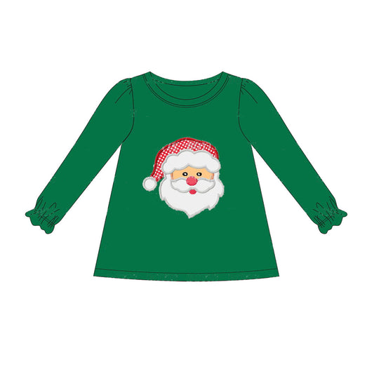 Green santa long sleeves kids girls Christmas shirt