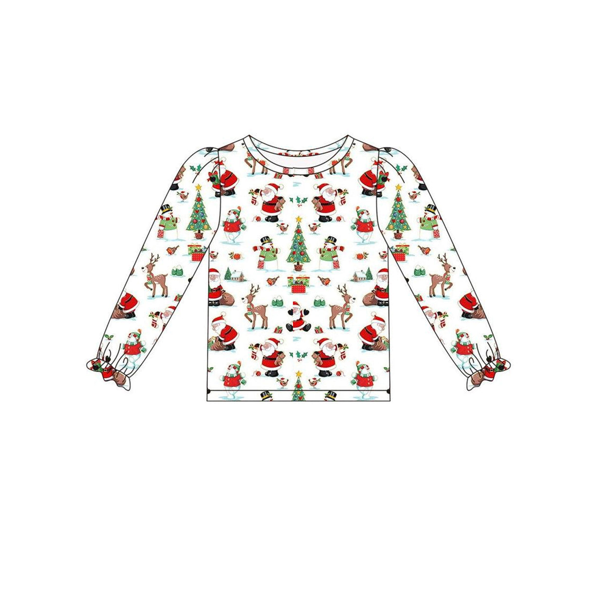 Long sleeves santa deer Christmas tree girls shirt