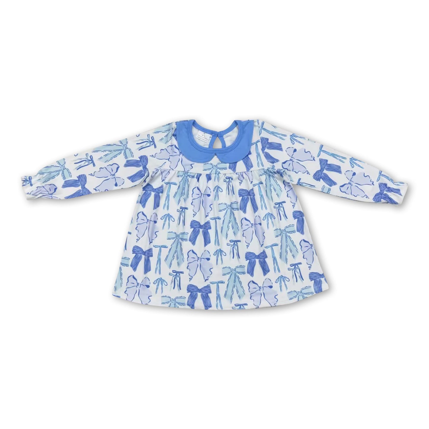 Light blue bow print long sleeves kids girls top