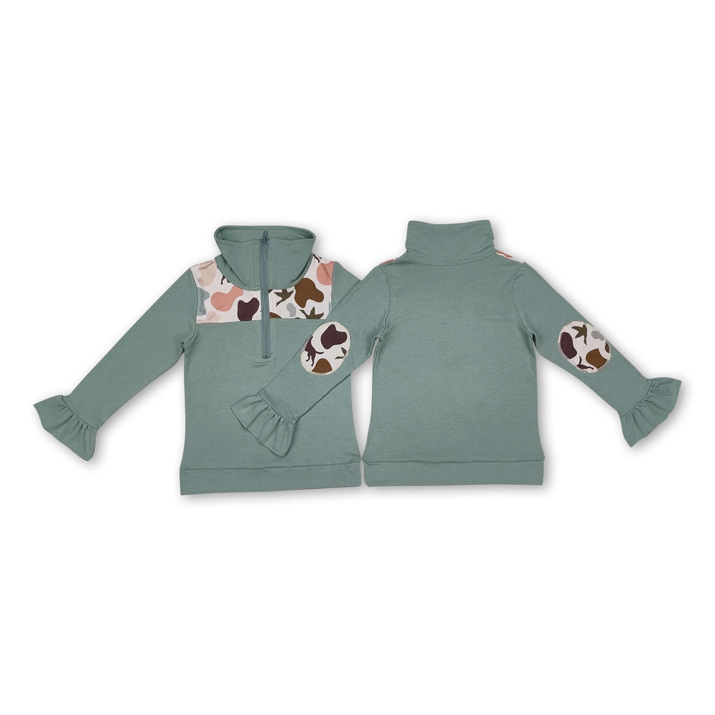 Long sleeves duck dog camo kids girls zipper pullover