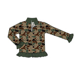 Olive ruffle duck turkey camo kids girls zipper pullover