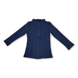 Long sleeves navy pocket zipper kids girls yoga top