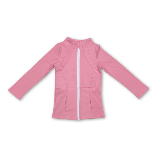 Peach long sleeves zipper pockets baby girls yoga shirt