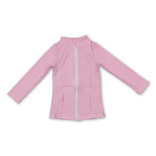 Pink long sleeves zipper baby girls yoga shirt