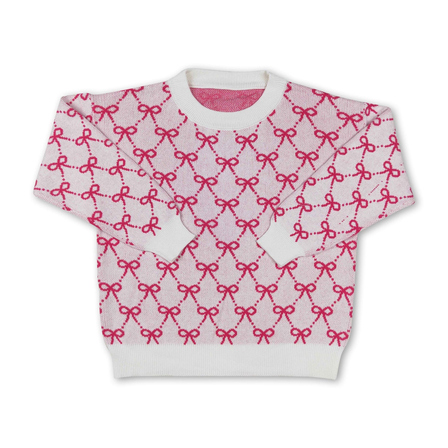 Pink bow cotton kids girls winter sweater