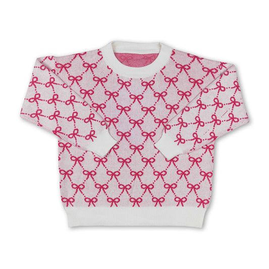 Pink bow cotton kids girls winter sweater