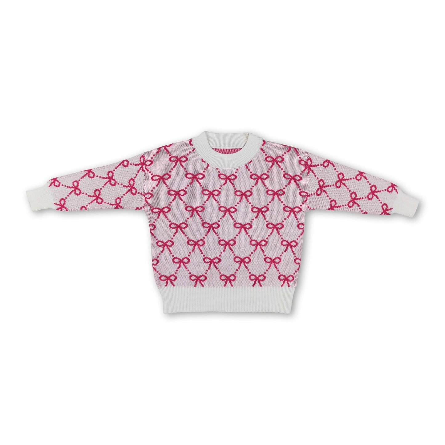 Pink bow cotton kids girls winter sweater