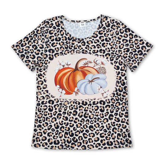 Short sleeves leopard pumpkin adult women fall shirt