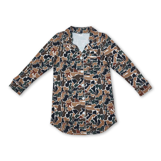 Brown camo adult women sleepwear top