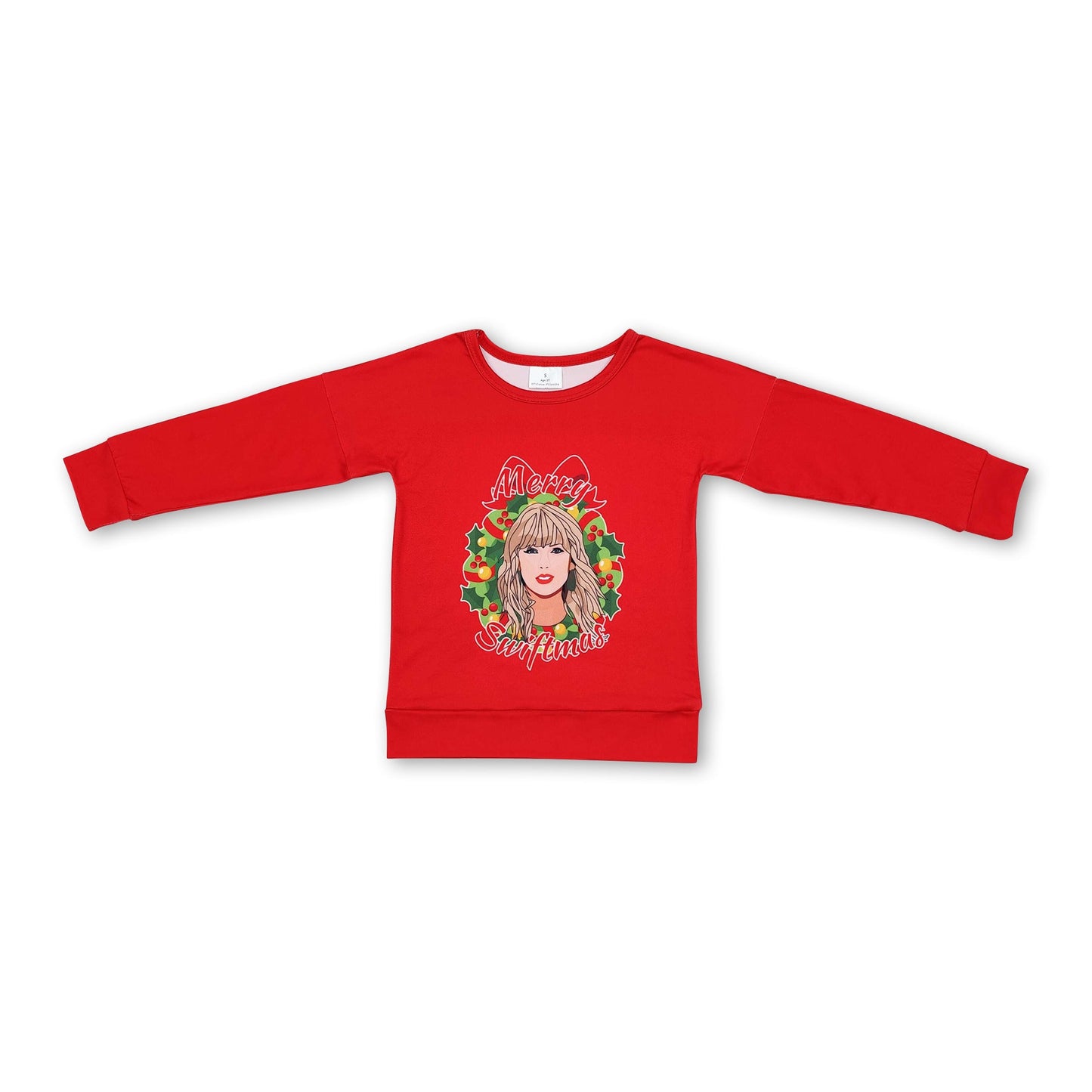 Long sleeves red merry Christmas singer girls shirt