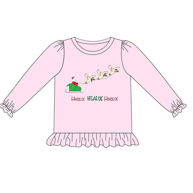 Pink ruffle long sleeves duck santa girls Christmas shirt