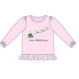 Pink ruffle long sleeves duck santa girls Christmas shirt