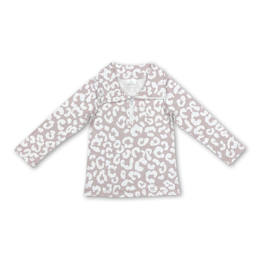 Long sleeves leopard zipper baby girls pullover