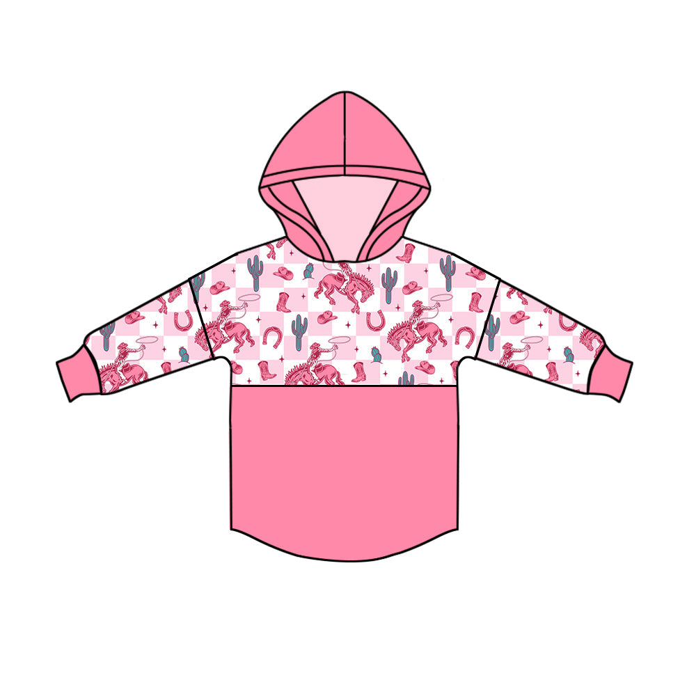Pink plaid cactus horse kids girls western hoodie
