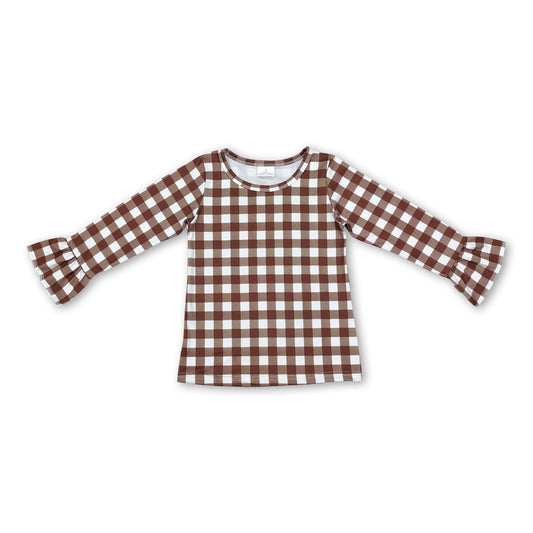 Plaid ruffle long sleeves kids girls shirt