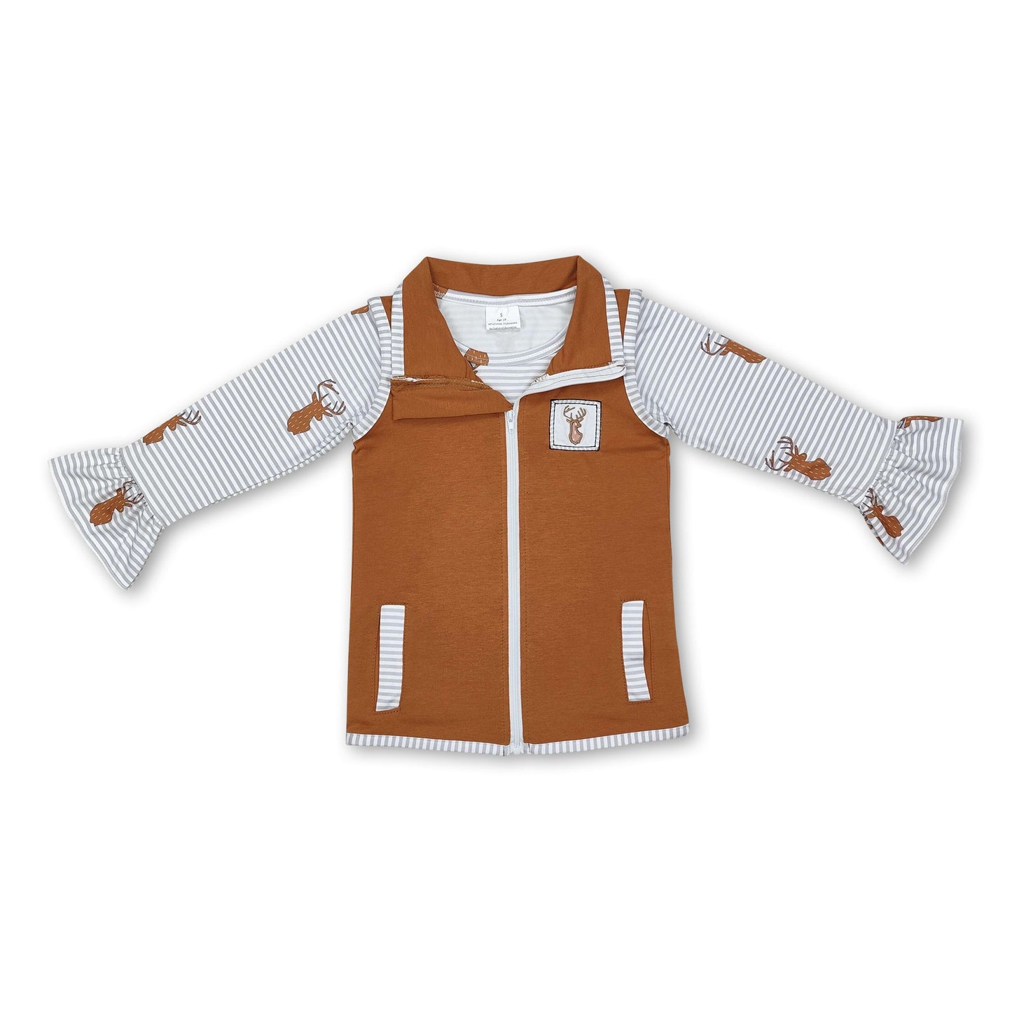 Sleeveless deer vest long sleeves shirt girls clothing set