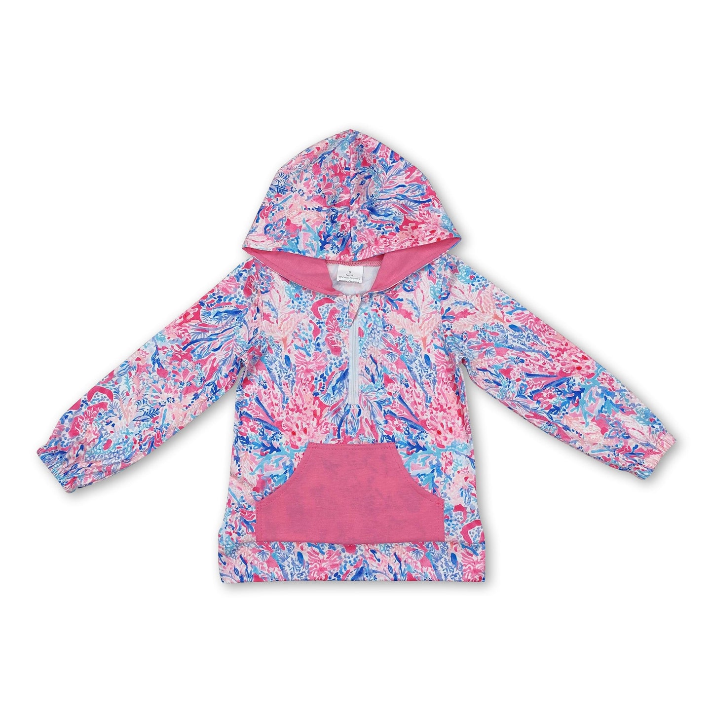 Hot pink pocket watercolor kids girls zip hoodie