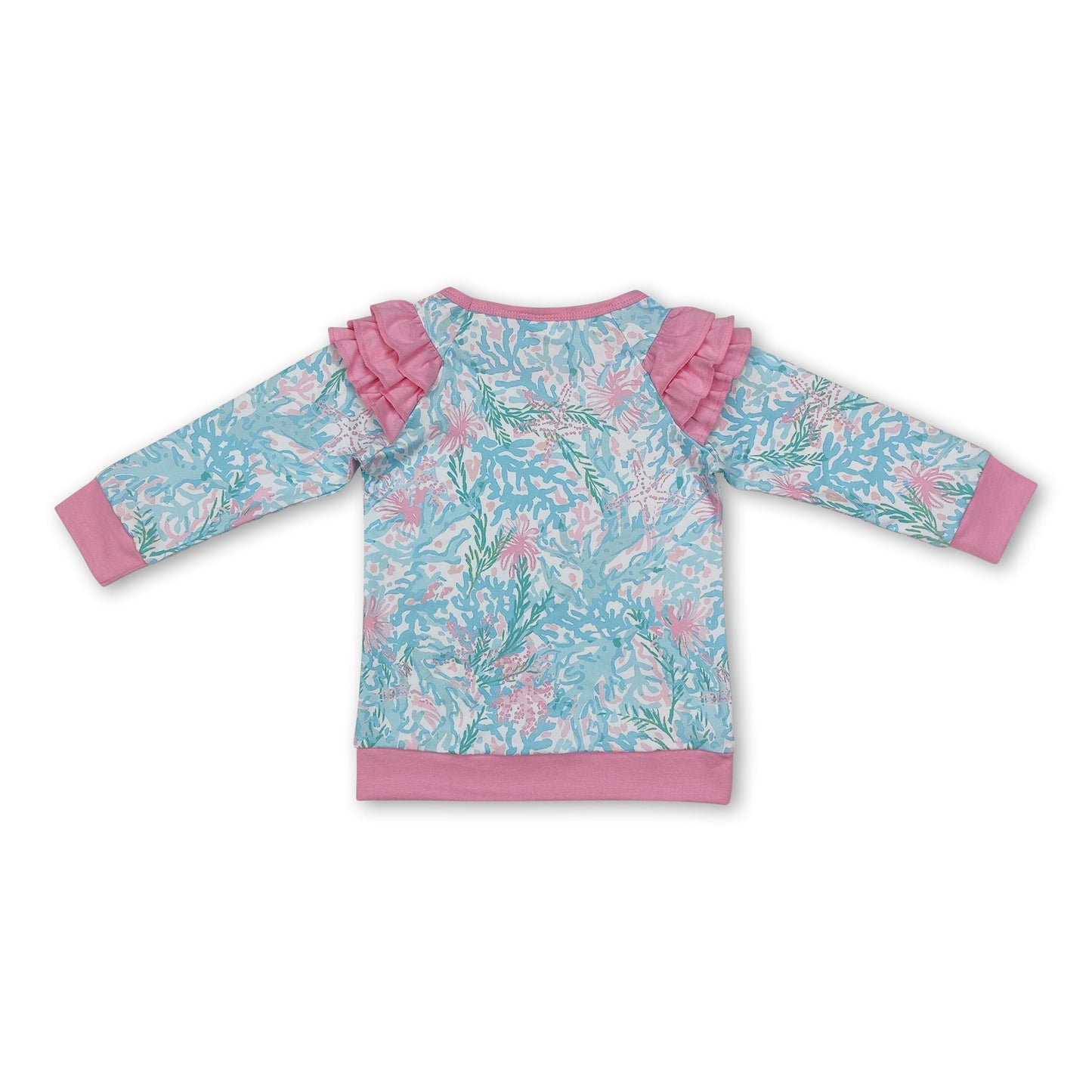 Pink ruffle long sleeves seaweed toddler girls shirt