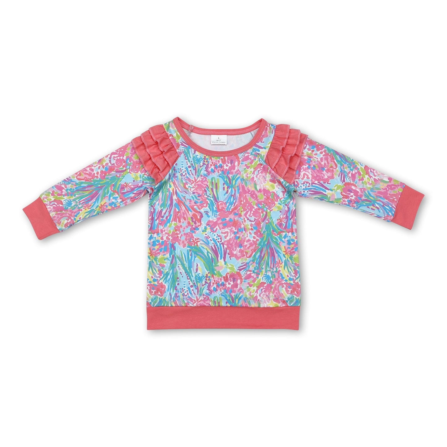 Pink ruffle long sleeves coral toddler girls shirt