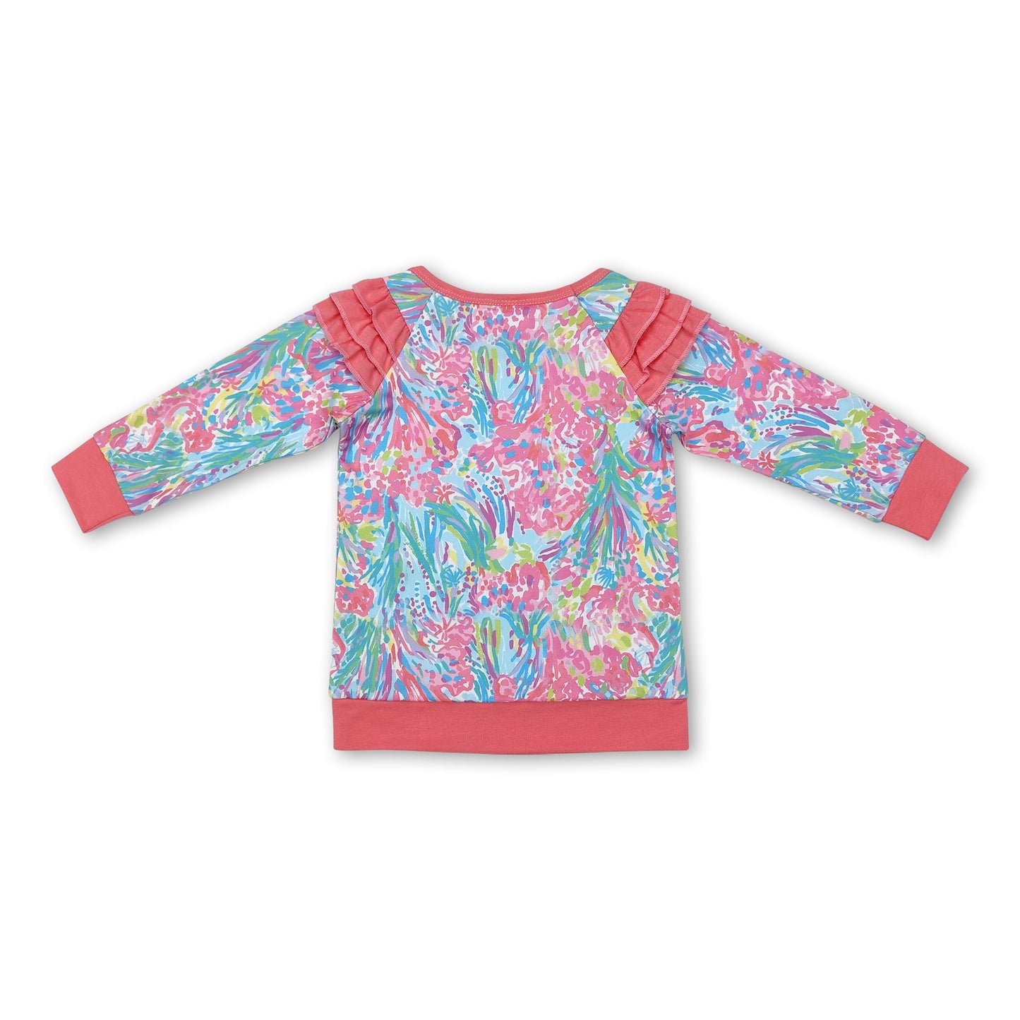 Pink ruffle long sleeves coral toddler girls shirt