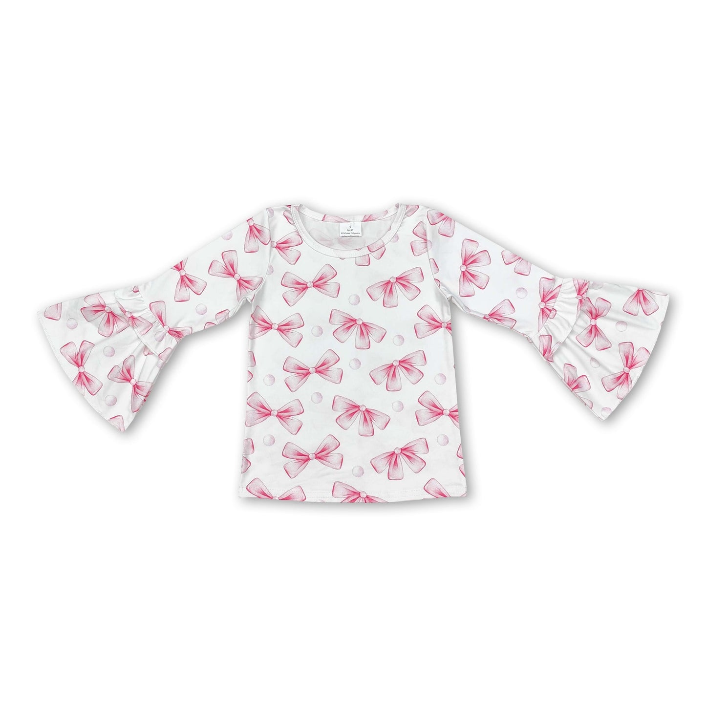 Long sleeves pink bow ruffle baby girls shirt