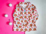 Brown pink floral long sleeves girls zip pullover