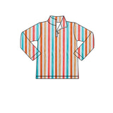 Long sleeves colorful stripe kids girls zip pullover