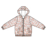 Pink floral long sleeves girls zipper hooded jacket