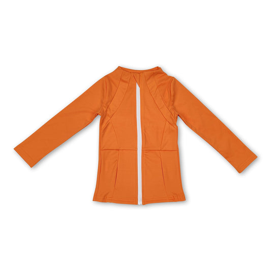 Orange long sleeves pockets zipper girls yoga top