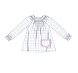 Long sleeves plaid pockets baby girls tunic