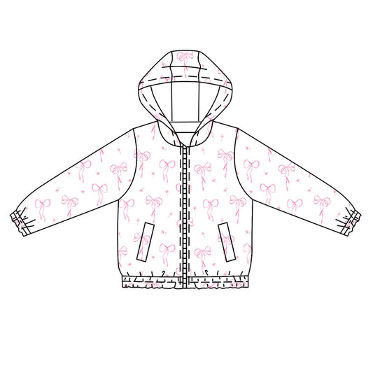 White long sleeves pink bow kids girls hooded jacket