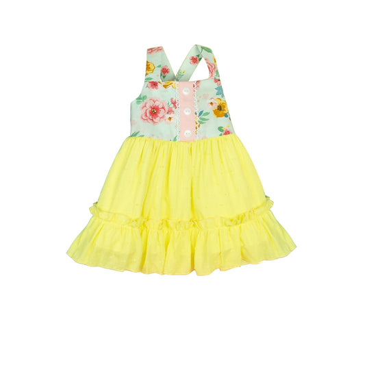 Straps floral yellow ruffle girls spring tunic