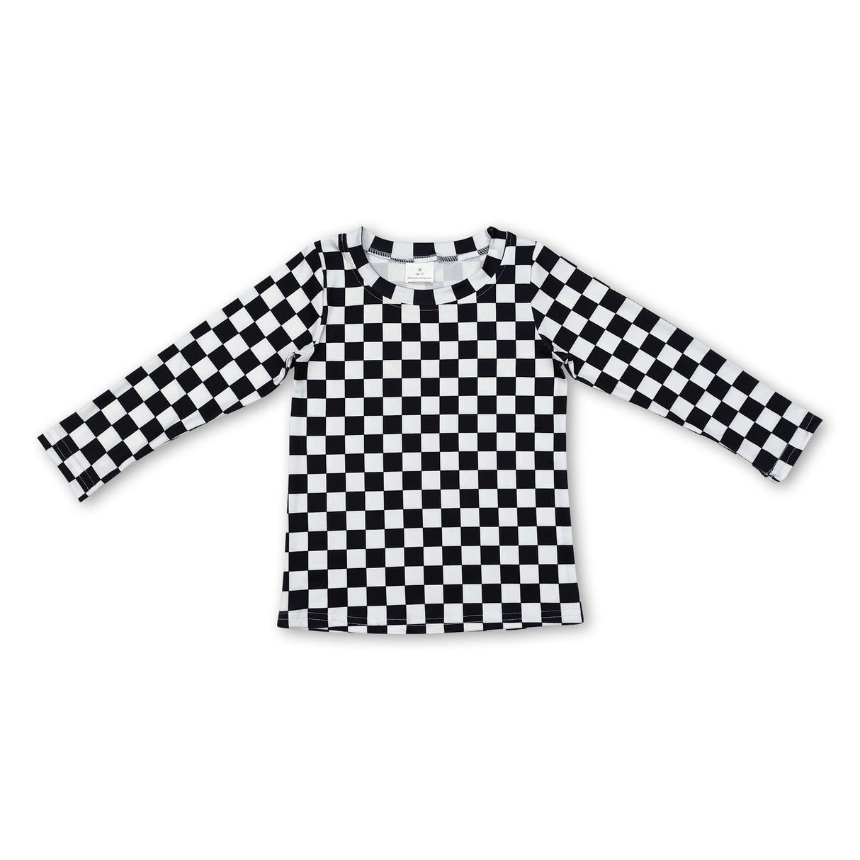 Long sleeves black white plaid kids girls shirt