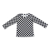 Long sleeves black white plaid kids girls shirt