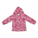 Long sleeves pink camo pocket kids girls hoodie