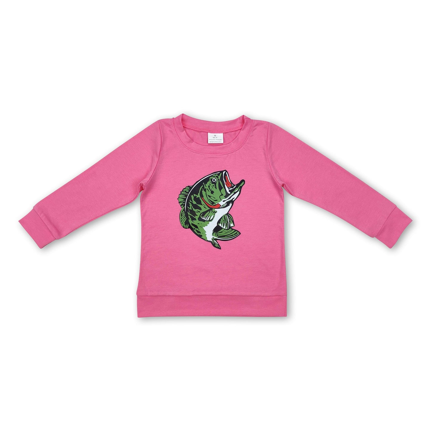 Hot pink long sleeves fishing baby girls shirt