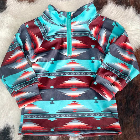 Turquoise aztec adult women zipper pullover